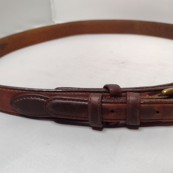 LL Bean Women's Western Leather Belt Brown 30 Brass Buckle Cowboy AA - Picture 3 of 5
